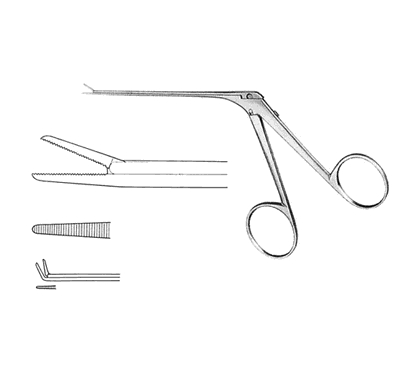 Micro Ear Forceps 80 mm Shaft, 4.0 mm x 0.8 mm Serrated Jaw, Curved Up