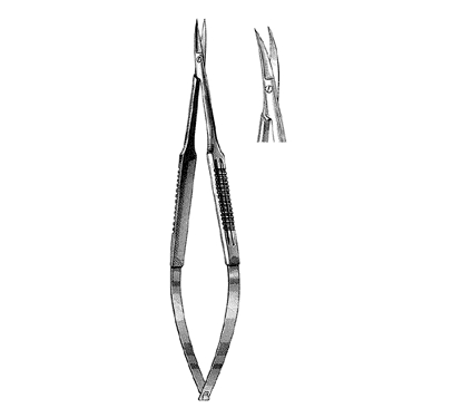 Microsurgical Scissors 15.0 cm, Wide Handle, Regular Blade, Serrated, Curved