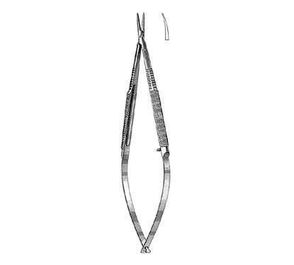 Microsurgical Needle Holder 15.0 cm, Round Handle, Curved Jaws, with Catch