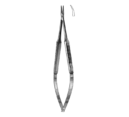Microsurgical Needle Holder 15.0 cm, Round Handle, Curved Jaws