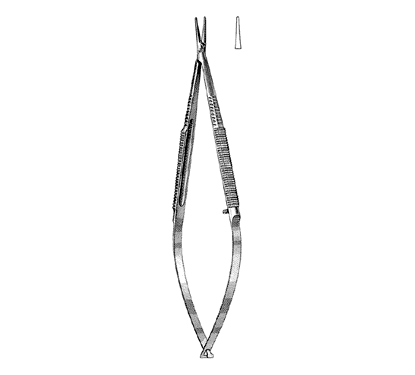 Microsurgical Needle Holder 18.0 cm, Round Handle, Curved Jaws, Micro Tip, with Catch