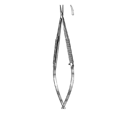 Microsurgical Needle Holder 18.0 cm, Round Handle, Curved Jaws, Delicate Tip, with Catch