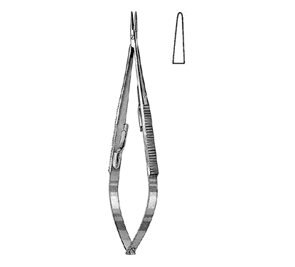 Castroviejo Needle Holder 14.0 cm, 11 mm Smooth Jaws, Flat Serrated Handle with Lock, Curved