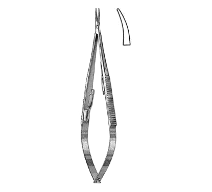 Castroviejo Needle Holder 14.0 cm, 10 mm Smooth Jaws, Flat Serrated Handle with Lock, Curved
