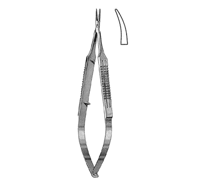 Castroviejo Needle Holder 13.0 cm, 9 mm Smooth Jaws, Wide Serrated Handle, Curved, with Lock