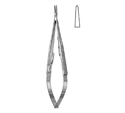 Castroviejo Needle Holder 14.0 cm, 11 mm Carb-Bite Jaws, Flat Serrated Handle with Lock, Smooth
