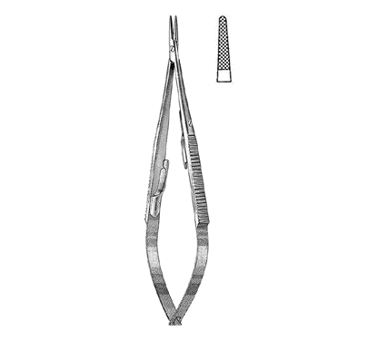 Castroviejo Needle Holder 14.0 cm, 11 mm Carb-Bite Jaws, Flat Serrated Handle with Lock, Serrated
