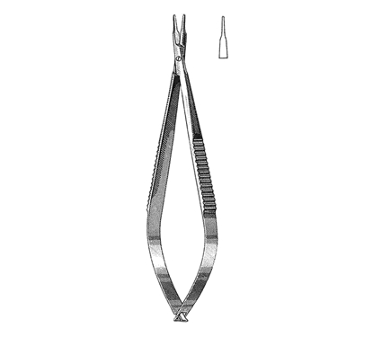 Barraquer Needle Holder 13.3 cm, 9 mm Curved Jaws, Round Knurled Handle, with Lock
