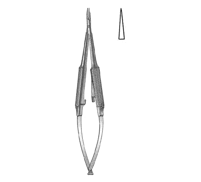 Anis Needle Holder 13.0 cm, 8 mm Smooth Jaws, Round Knurled Handle with Lock, Straight