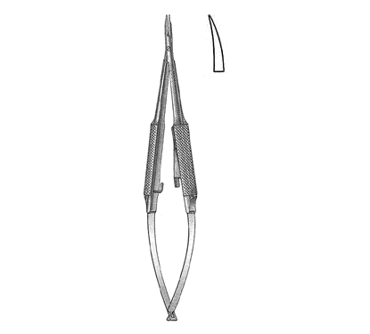 Anis Needle Holder 13.0 cm, 8 mm Smooth Jaws, Round Knurled Handle with Lock, Curved