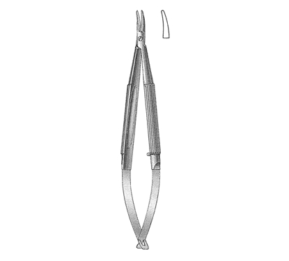 Troutman Needle Holder 11.7 cm, 10 mm Smooth Curved Jaws, Round Serrated Handle without Lock
