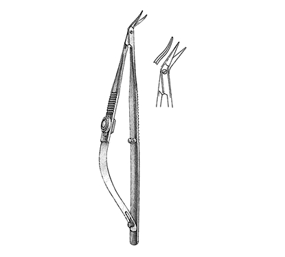 Troutman-Castroviejo Corneal Section Scissors 10.5 cm, Miniature 7 mm Blades, Curved, Blunt Tips, Left
