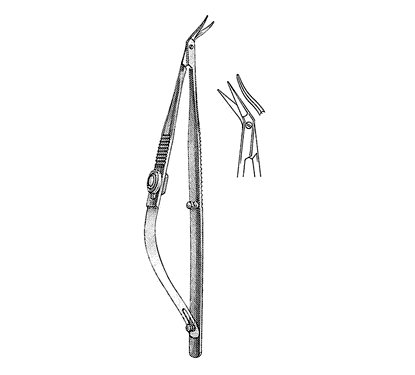 Troutman-Castroviejo Corneal Section Scissors 10.5 cm, Miniature 7 mm Blades, Curved, Blunt Tips, Right