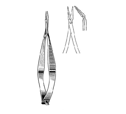 Vannas Capsulotomy Scissors 8.2 cm, Sharp Tips, Angled on Flat, 6 mm Blades