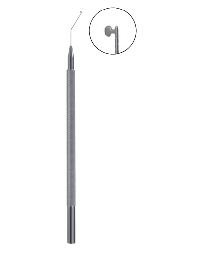 Kuglen Iris Hook & Lens Manipulator, Push-pull model, flat handle, angled