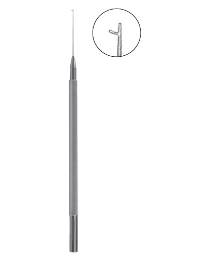 Maltzman-Fenzl Lens Manipulating Hook, 0.15mm diameter tip, round handle, straight with guard