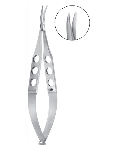 Tibolt Punctal Scissors, one conically shaped blade with micro grooves and textured surface
