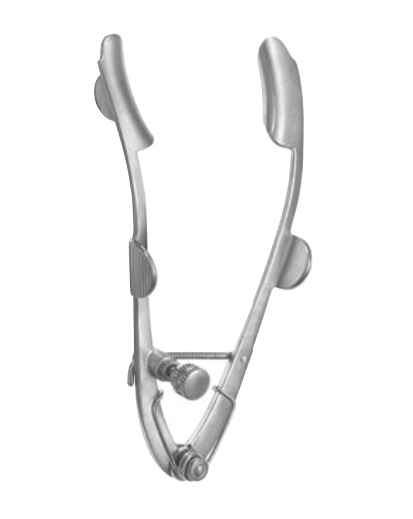 Lester-Burch Eye Speculum with flanges on blades for retaining eye lashes adjustable mechanism with locking screw