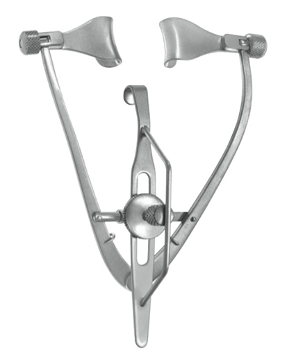 Maumenee-Park Eye Speculum, with canthus hook, 15mm fenestrated blades