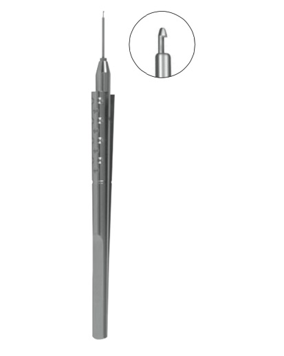 Fukasaku Micro Trabeculectomy Punch, 0.6mm diameter head with bullet shaped tip, 0.3mm x 0.6mm deep bite